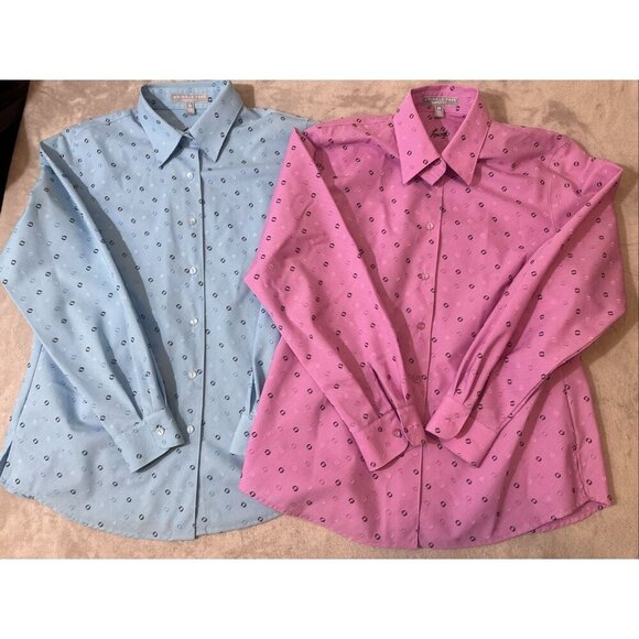 Foxcroft Women’s Size 8 Shirt Lot Pink Blue Polka Dot Long Sleeve - Picture 5 of 11